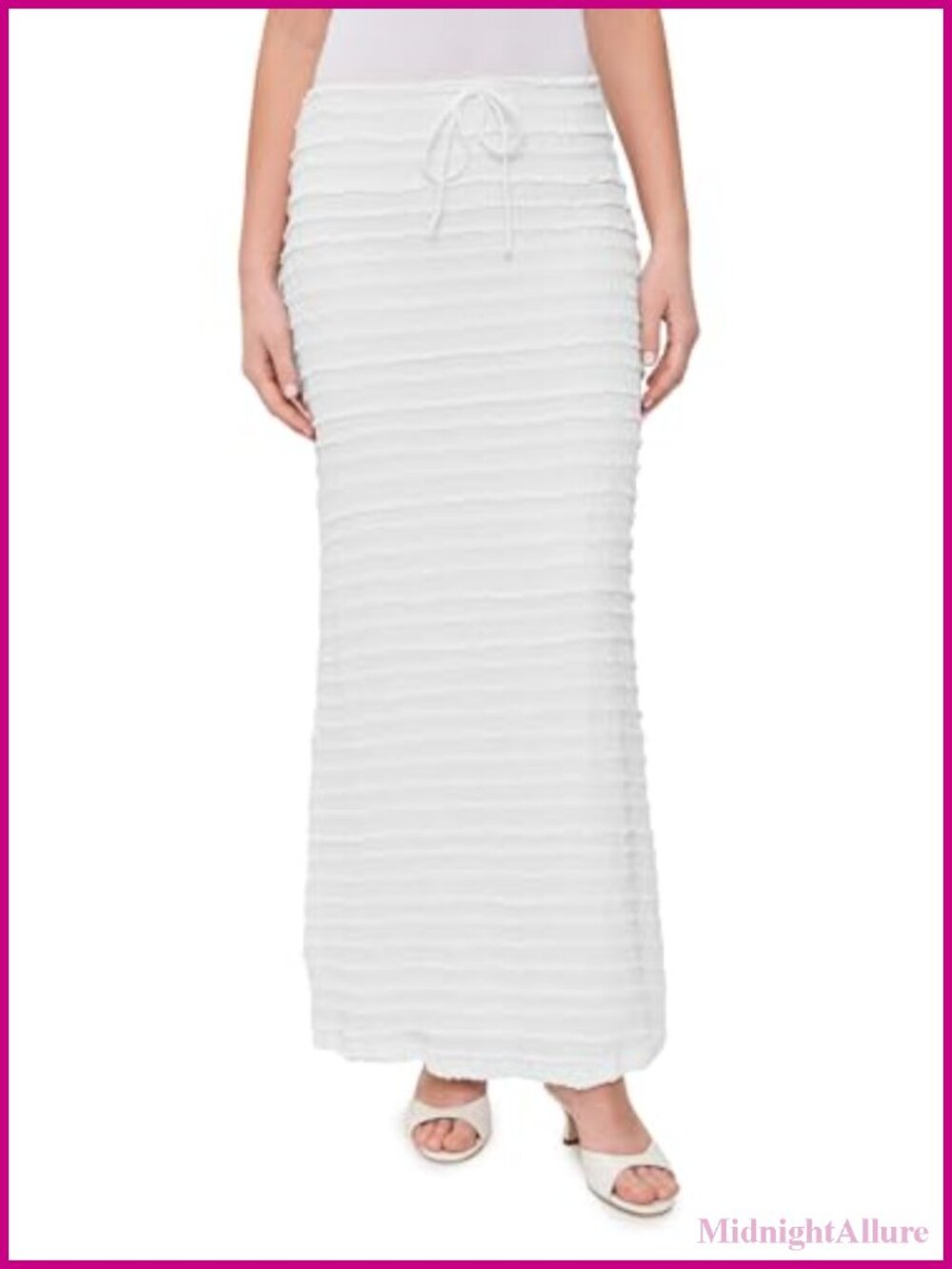 Women's Maxi Skirt High Rise Ruched Ruffle Trim Textured Knit